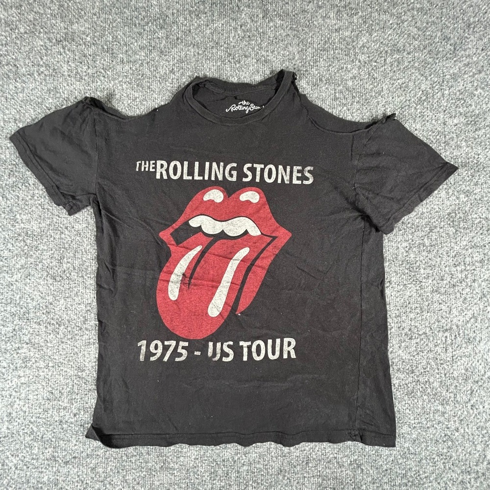 The Rolling Stones T-Shirt Womens Size S Black Cold Shoulder 1975 US Tour